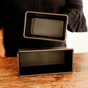 Two tins sizes for making gluten free bread 